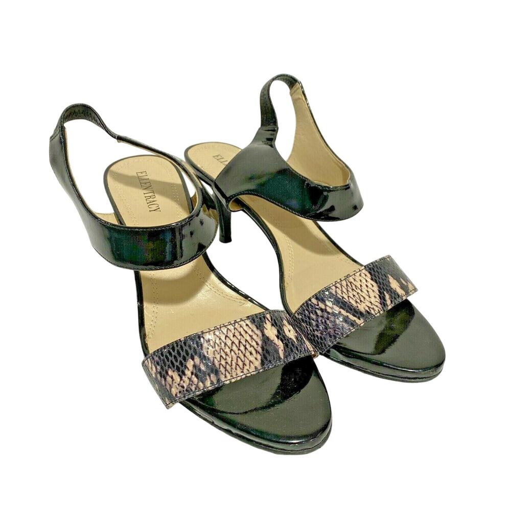 Ellen Tracy 9M black patent & snakeskin shoes 'Vinnie' sandals dressy high heels
